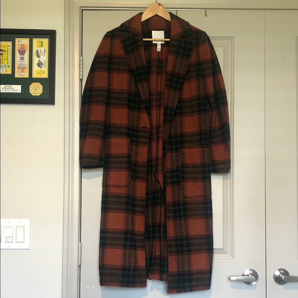 Leith Plaid Trench Coat in Brown and Black